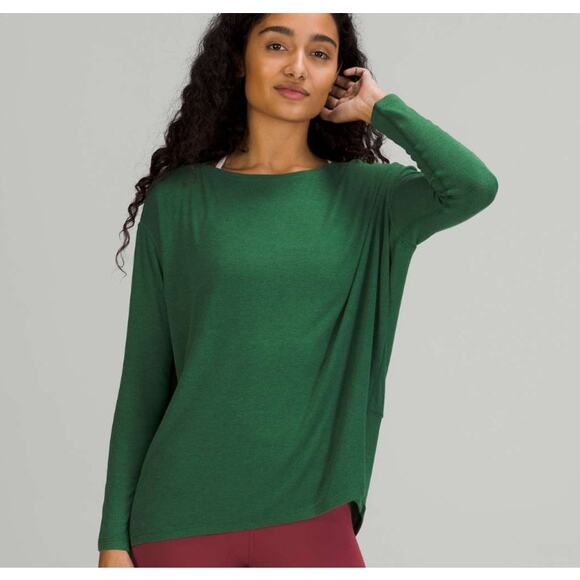 Lululemon Back in Action Ribbed Long Sleeve Shirt Everglade Green Women's Size 6 - Picture 1 of 5